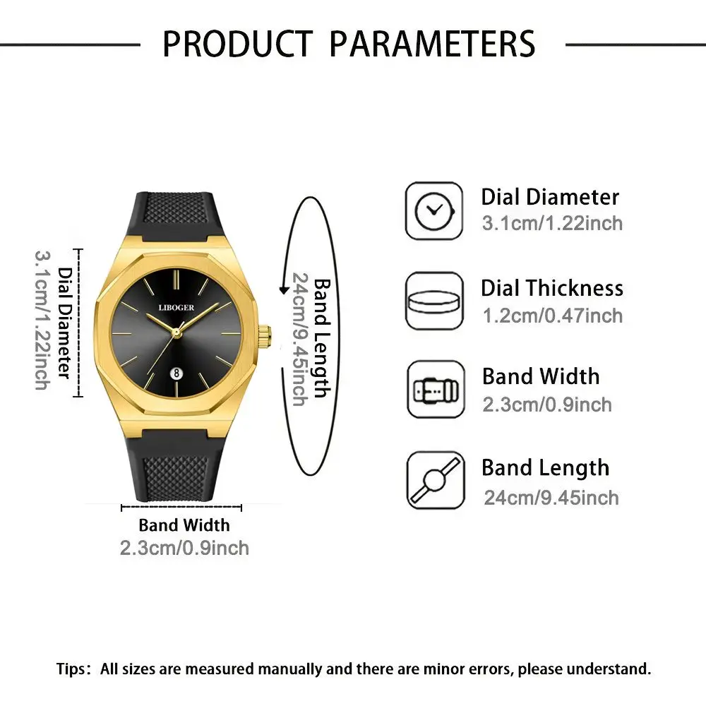 4-Piece Men's Business Sports Fashion Set, Men's Watch and Bracelet Necklace Set, Suitable for Daily Multifunctional Formal Wear, Birthday/Holiday Gift, Ideal Gift for Back-To-School/Valentine's Day/Christmas/Father's Day
