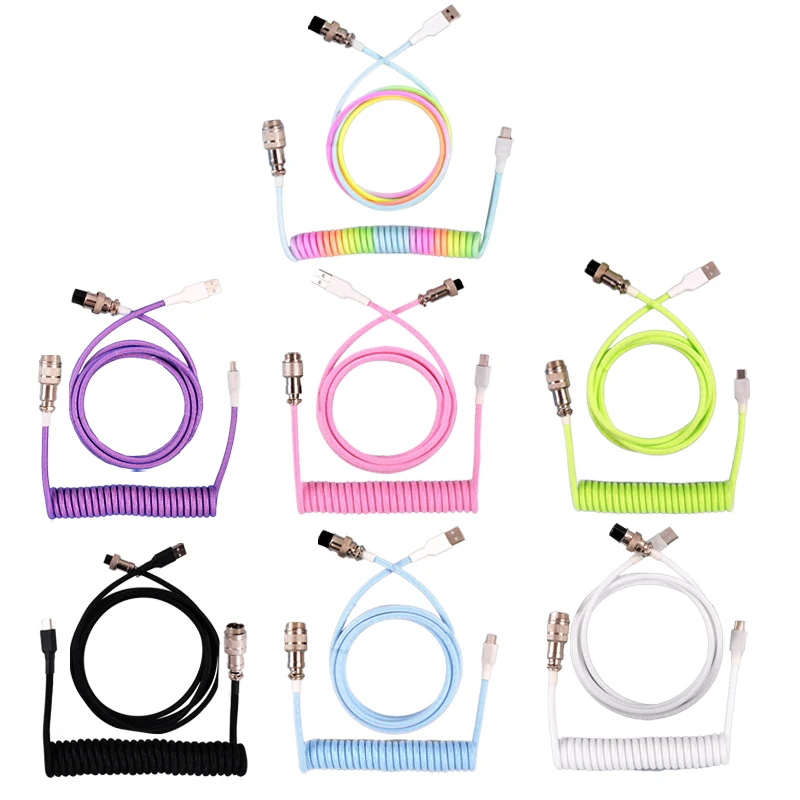 3M USB Type C Mechanical Keyboard Coiled Cable USB Keyboard Wire USB cables Aviator Desktops Computer Aviation Connector 7 color