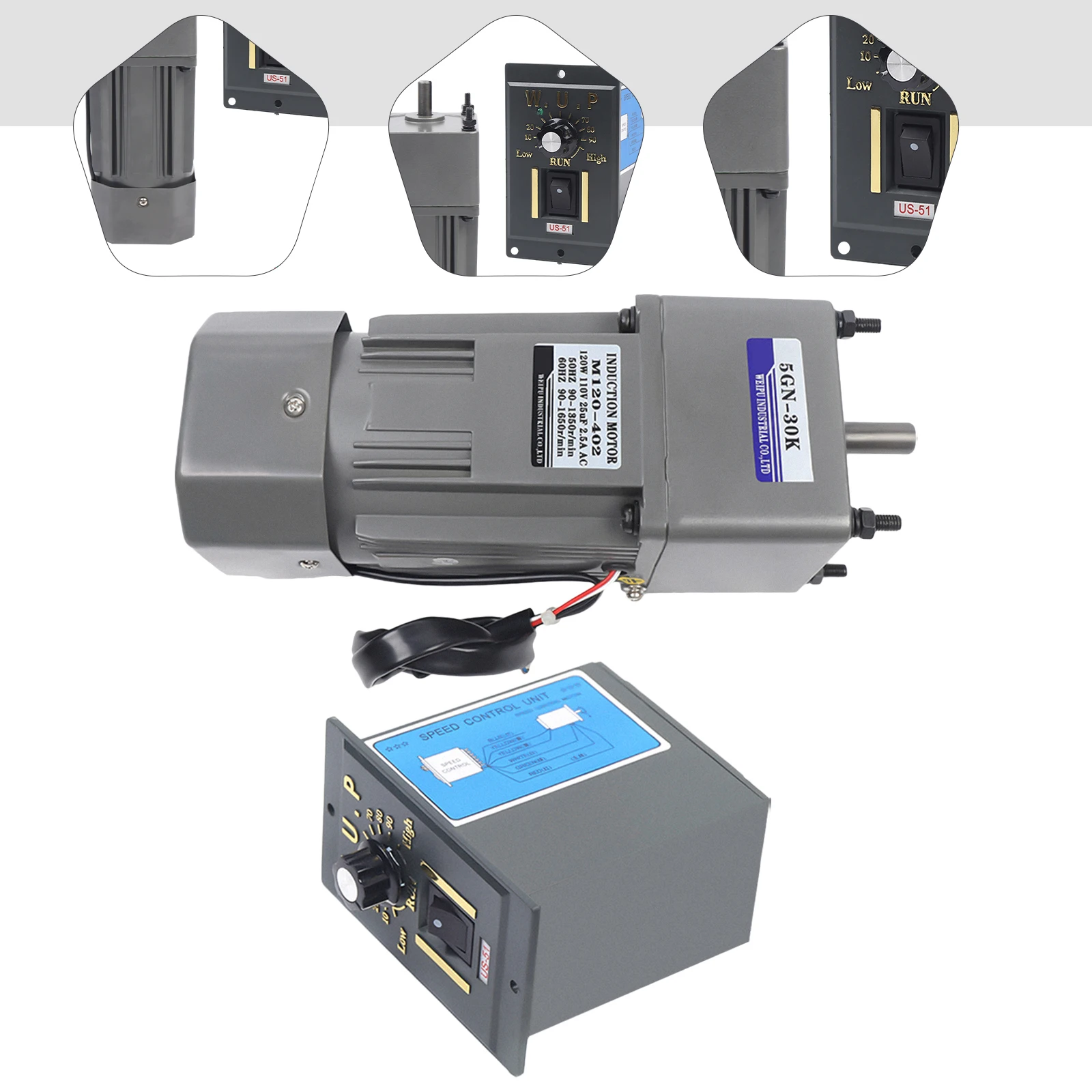 120 واط 30 كيلو موتور تروس 110 فولت موتور تروس محرك كهربائي 45 دورة في الدقيقة مع وحدة تحكم في السرعة لصناعة الآلات وصناعة الآلات