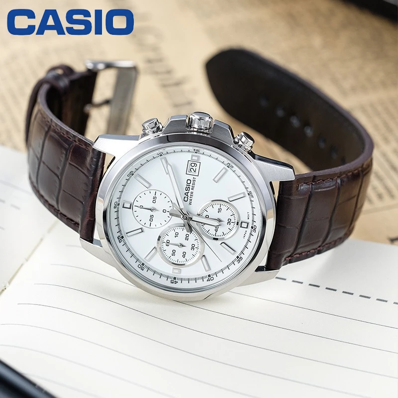 CASIO MTH-5001L Classic Business Dress Watch for Men Precise Quartz Movement Leather Band 10ATM Water Resistant Wrist Watch