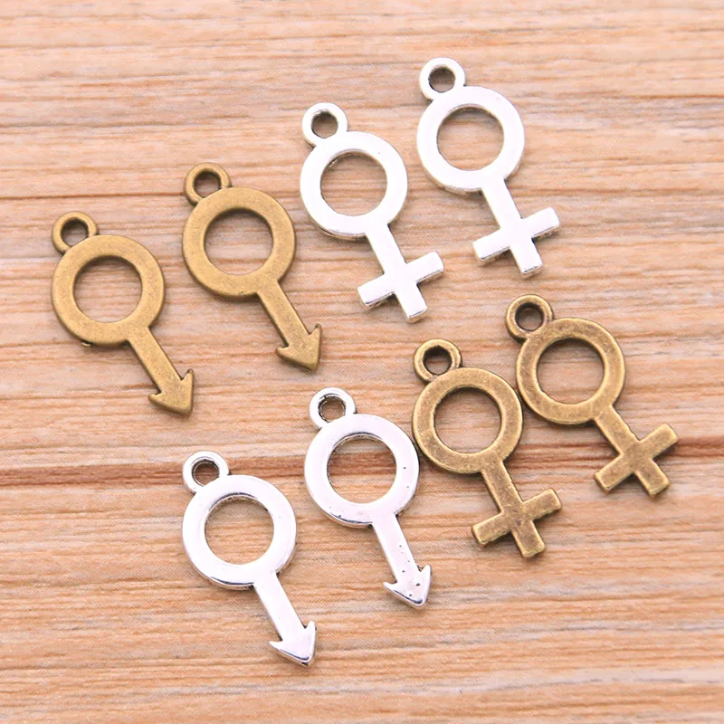 40Pcs 9*18MM Two Color Boy Girl Charms Pendants Handmade Decoration Vintage For DIY Necklace Bracelet Jewelry Making Findings