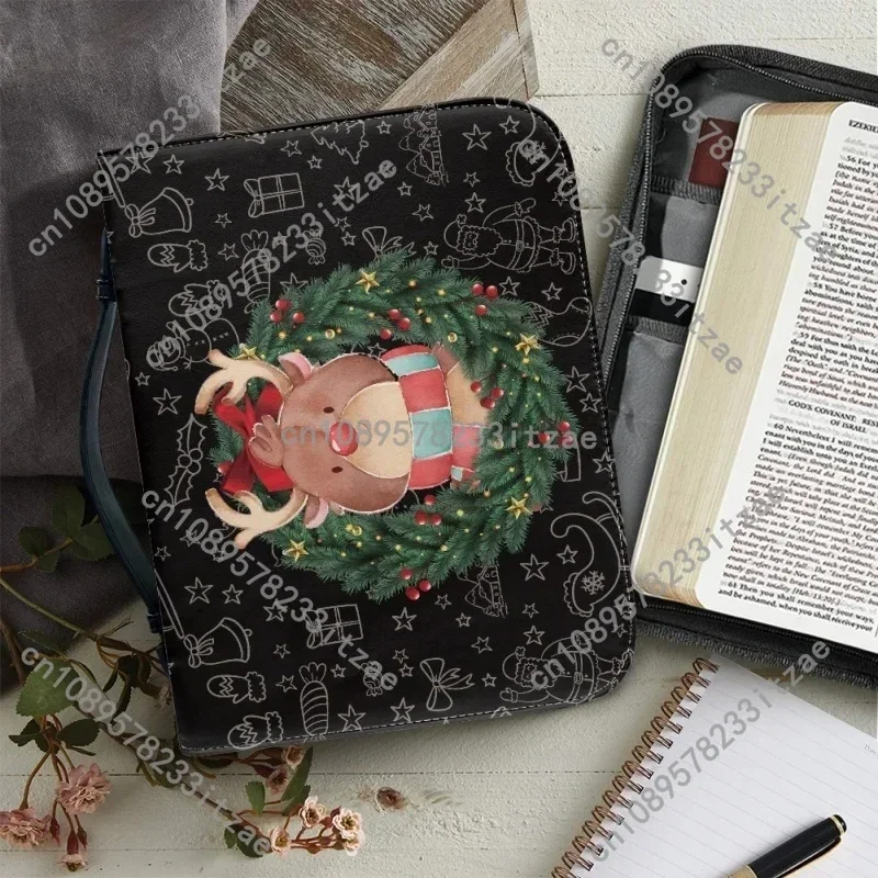 Merry Christmas Theme Design Leather Cover Case Women's Bible Verse Lightweight Church Bible Protect Storage Bag Good Gift