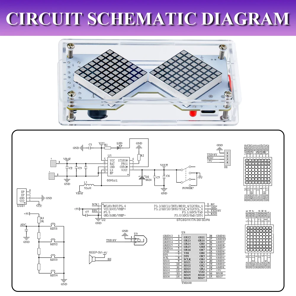Zestaw DIY LED Dot Matrix Timer z Efektem Klepsydry, Czujnikiem Grawitacyjnym, do Ćwiczeń Lutowania Elektroniki, Komponenty DC5V — zdjęcie produktu 5