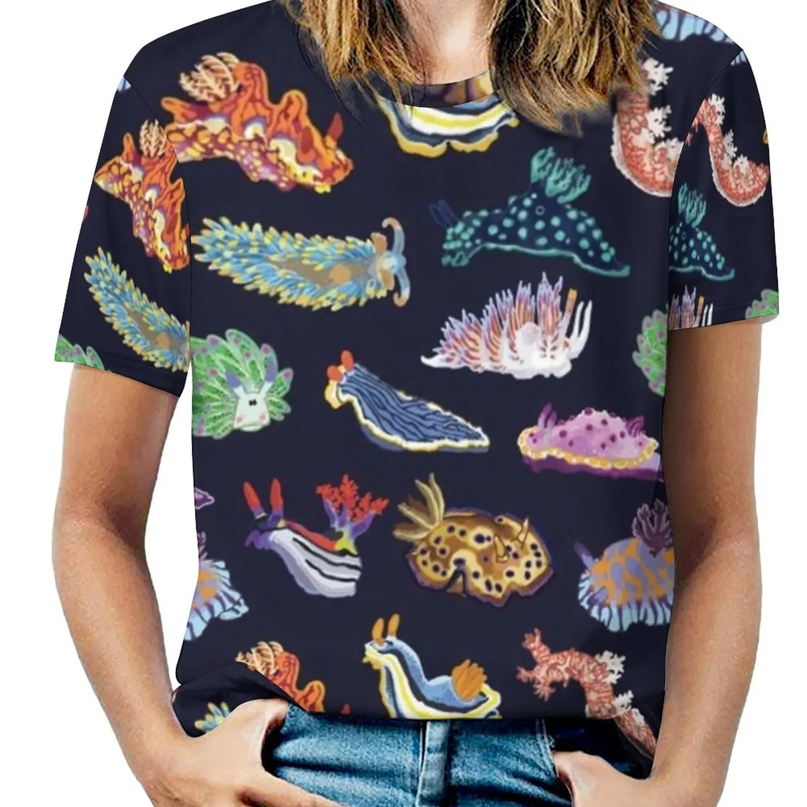 Nudie Cuties Fashion Print Women Ladies Girls T-Shirt Harajuku Round Neck Short Sleeve Tops & Tees Sea Slug Nudibranch Biology