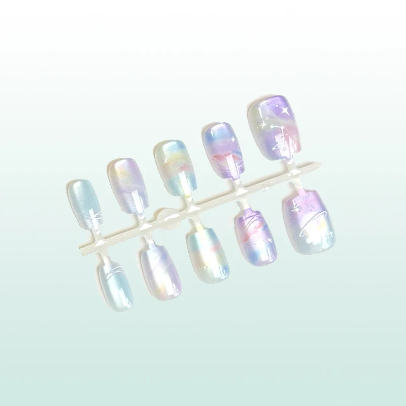 10 قطعة الأظافر اليدوية الصيف اضغط على الأظافر القصيرة وهمية حالمة الملونة كوكب الكون اضغط على لطيف الفتيات الأظافر كاذبة نصائح #4