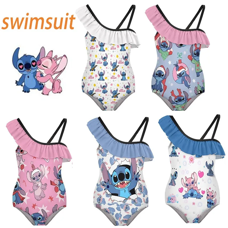 

Summer Girls One-Piece Suits Sport Swim Cute Bikini Cartoon Stitch Children's Outfits Kids Beach Wear 2-16y One Piece Swimsuit