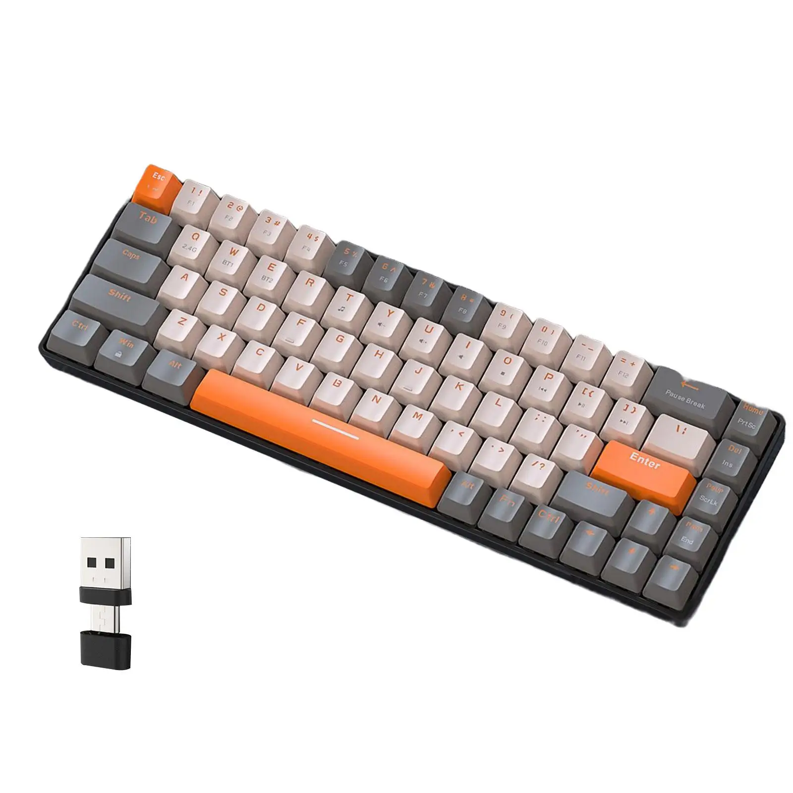 Mechanical Gaming Keyboard Ergonomic 2 Connection Modes Dual Mode PBT Key Caps USB Wireless 2.4G V5.0 Replaces Keypad for Laptop