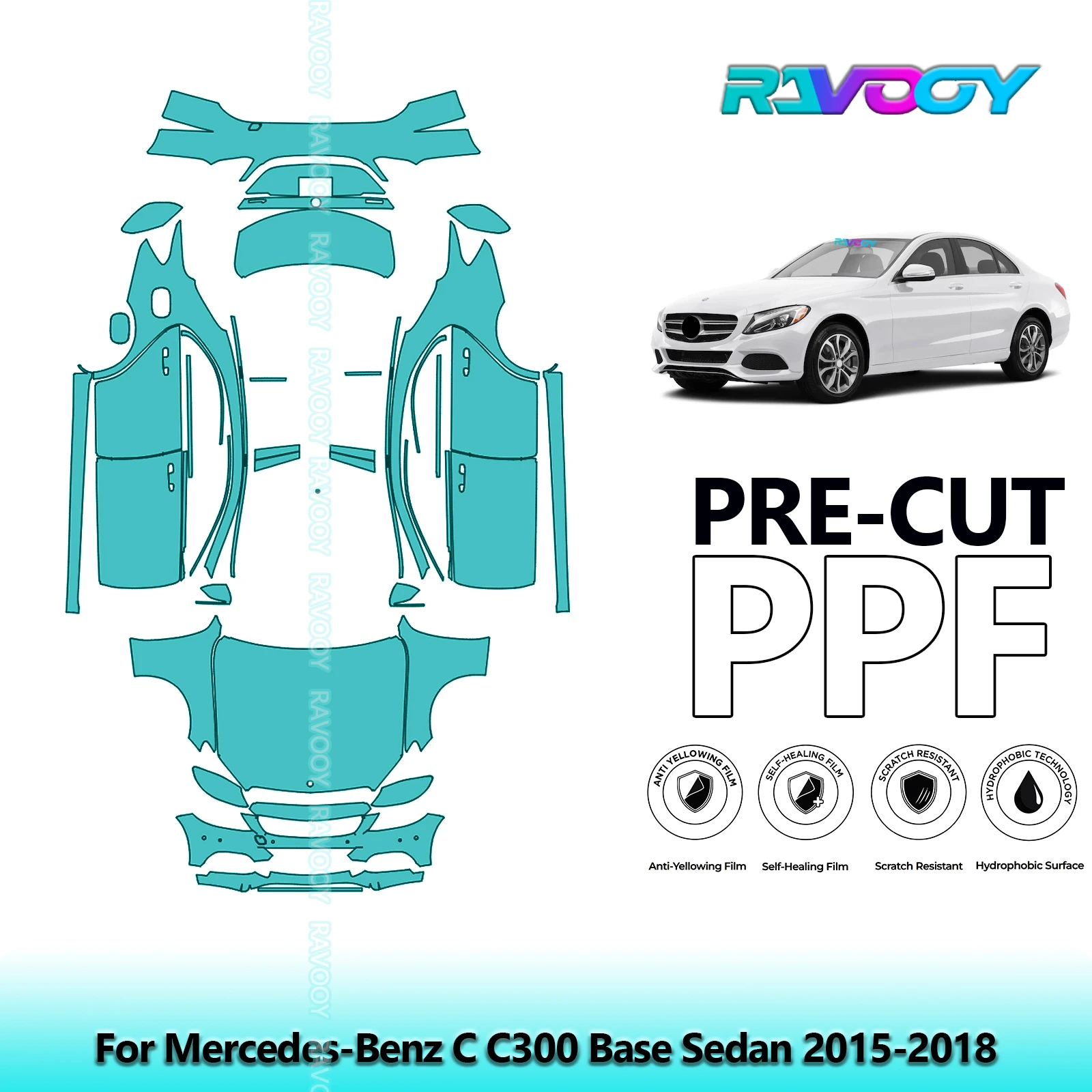 

Full Vehicle Clear Bra Precut PPF Paint Protection Film For Mercedes-Benz C C300 Base Sedan 2015-2018