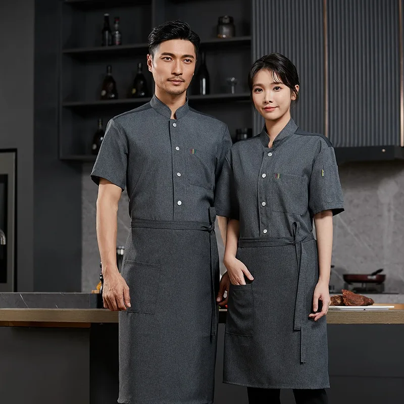 Summer Thin Chef Uniform Short Sleeve Single Row Buttons Breathable Workwear