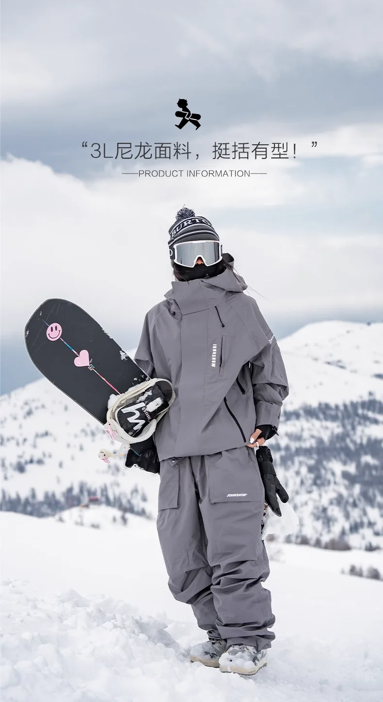 JOHN Volldruckklebender 3L-Skianzug für Damen und Herren, 2024, Snowboard-Kleidung, Einzelbrett, Doppelbrett, Angriffsjacke, Schneehose – Detail 7