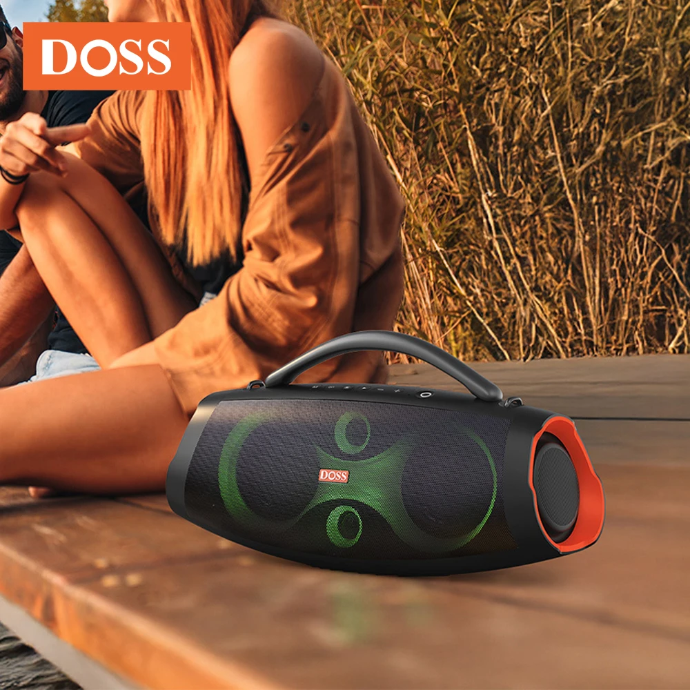 DOSS مكبر صوت محمول خارجي قوي 120 واط صوت 240 واط الذروة لكمة باس مضخم صوت TWS ستيريو الاقتران مكبر صوت لاسلكي مقاوم للماء