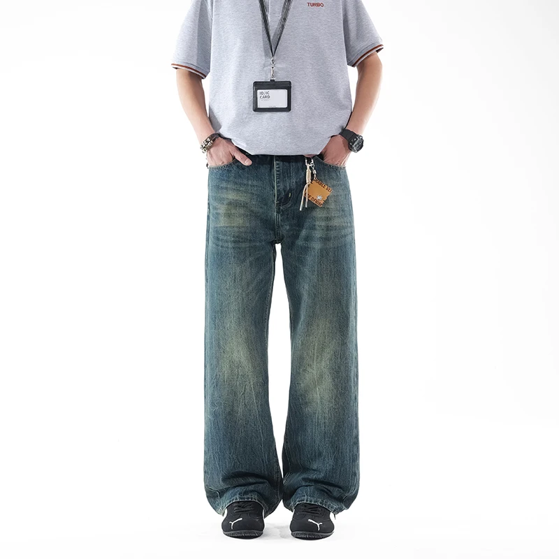 

Men Spring Summer Wide Leg Jeans Vintage Loose Straight Baggy Denim Pants Multi-Color Avaiable Male Trousers,No Accessories