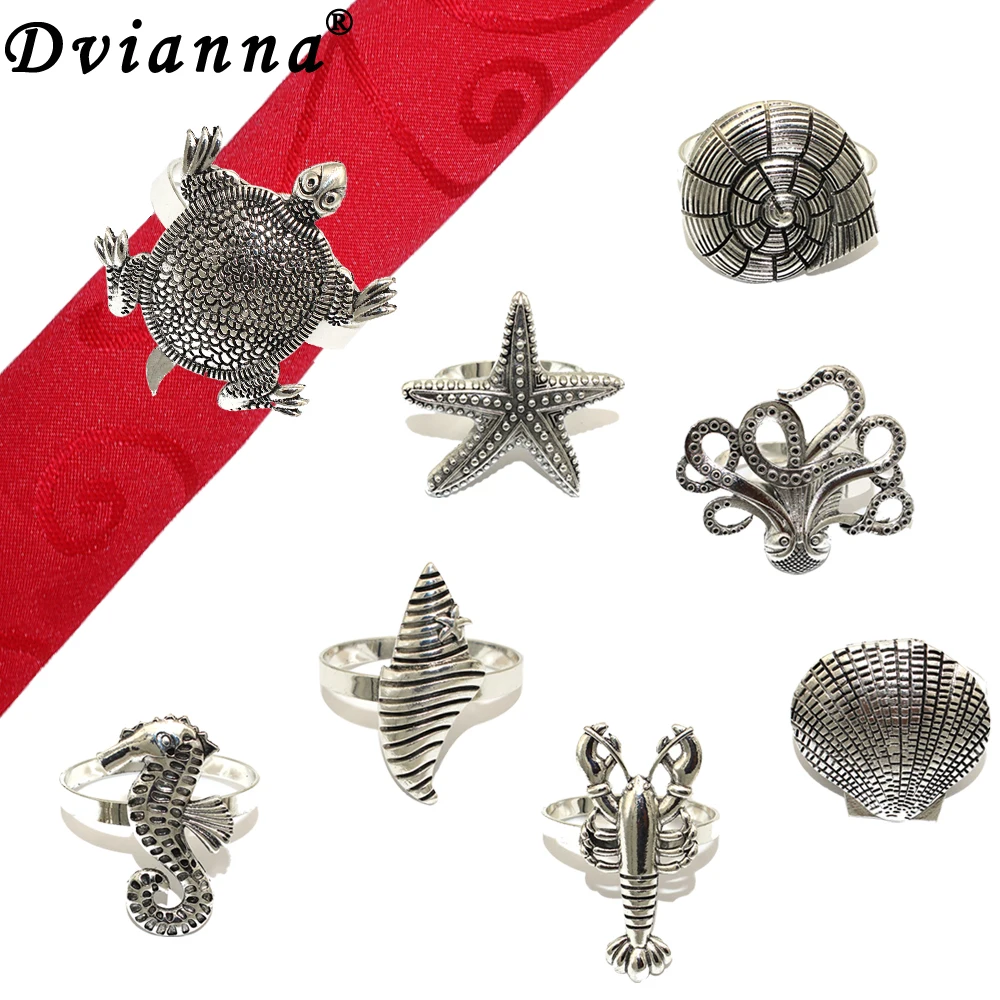 6Pcs Starfish Napkin Rings Lobster Octopus Turtle Napkin Buckle for Beach Wedding Bridal Shower Kitchen Dinner Table Decor