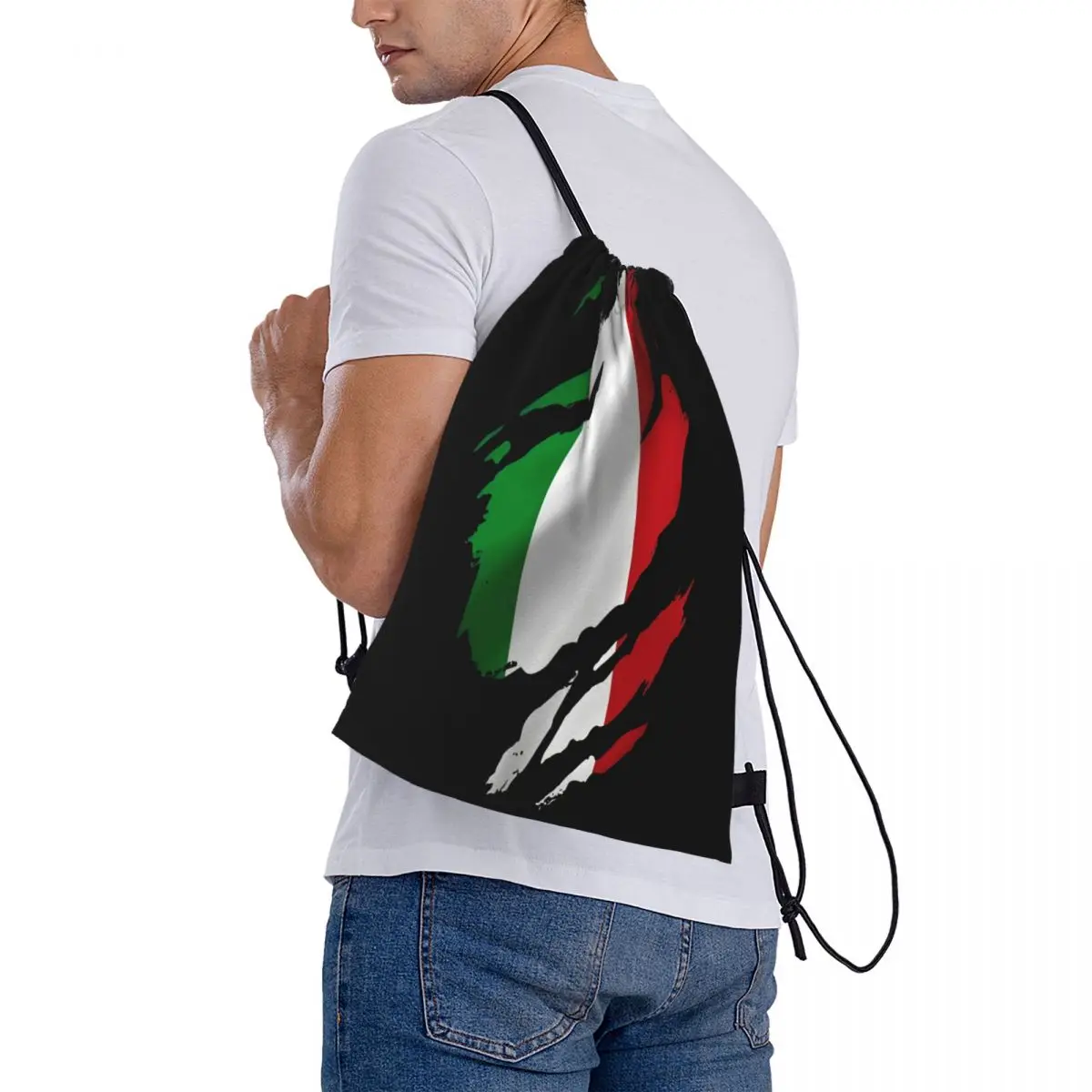 Torn Italy Flag Mens Italian Rome Country National Drawstring Bag Backpack kids bag sports bag anime backpack custom bag with