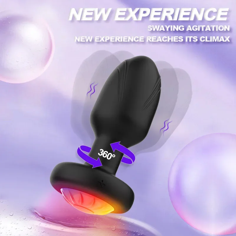 LED 360 Rotation Anal Plug Rotating Prostate Massager with10 Speed Vibration Remote Control Adult Sex Toys for Men WomenGay