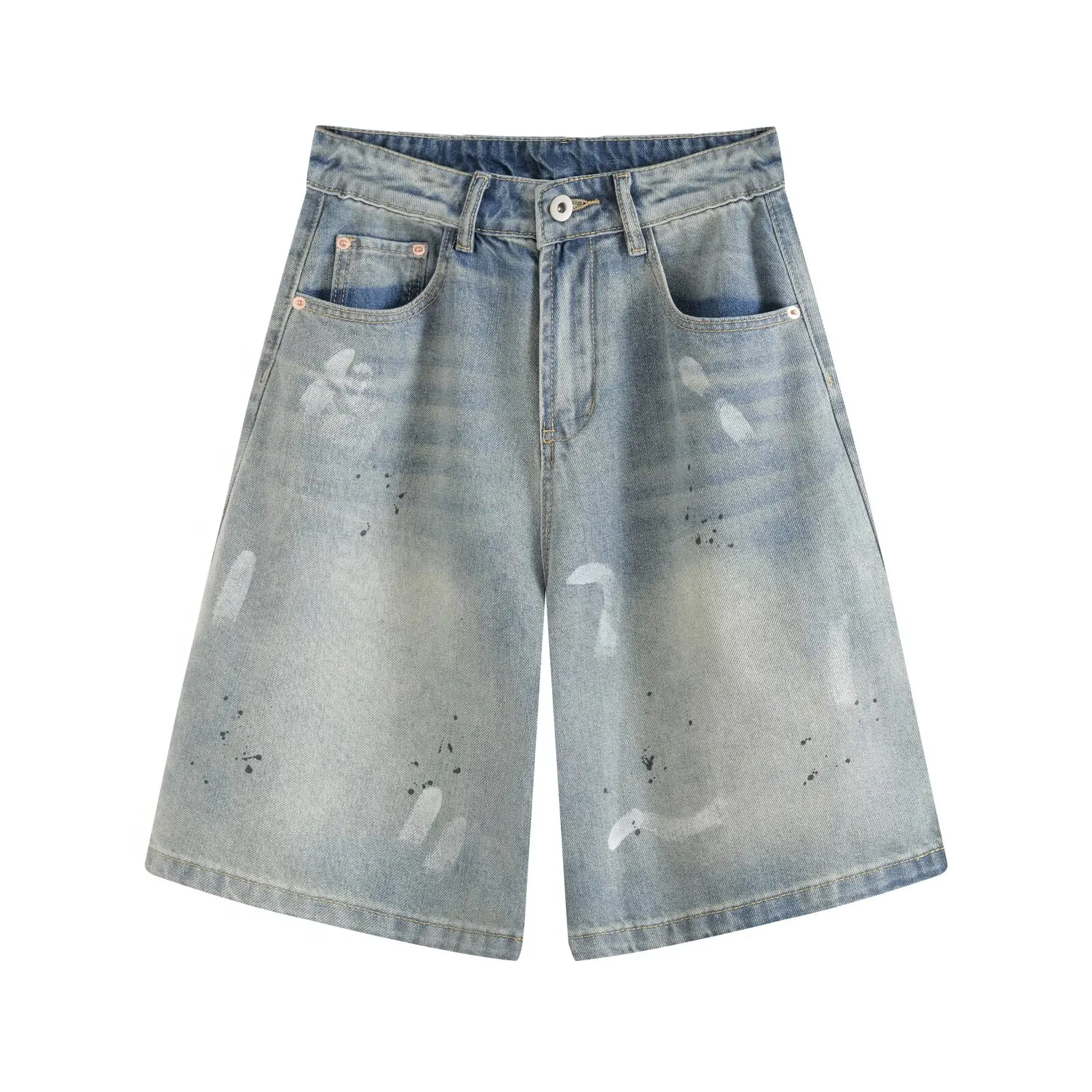 

American Style High Waist Wide Leg Jeans Mid-Calf Length Distressed Summer Casual Holiday Versatile Loose Fit Street Style