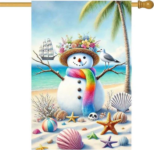 Summer Beach Snowman Garden Flag 28 X 40 Inch Double Sided House Flag with Shell 313057264234 AAV hhz