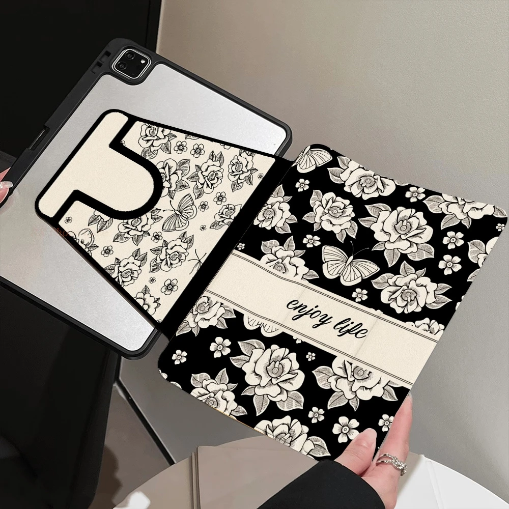 Ins Butterfly Rose Table Case For Samsung Tab S9 Plus S9 FE Plus S10 Plus A9 A11 Plus S7 Plus S8 Plus A8 S7 FE S6 Lite Tri-fold 5