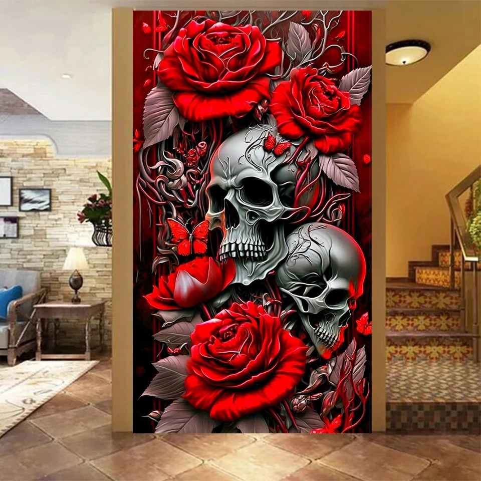 

Halloween Sugar Skull Diamond Painting Art Mexican Day of the Dead Horror Death Skull Rose Cross Embroidery Decoration
