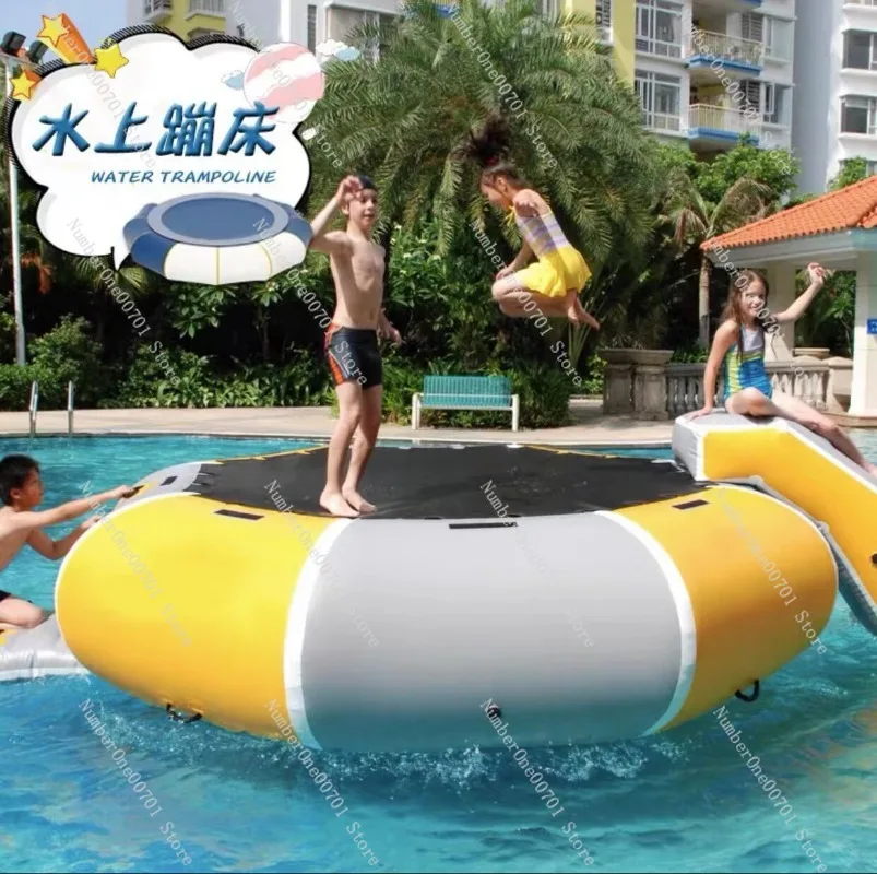 `Inflatable Water Trampoline Bouncer Seesaw Slide Float Park Equipment Kids Amusement Ocean Ball Pool Backyard Water Play Toy`