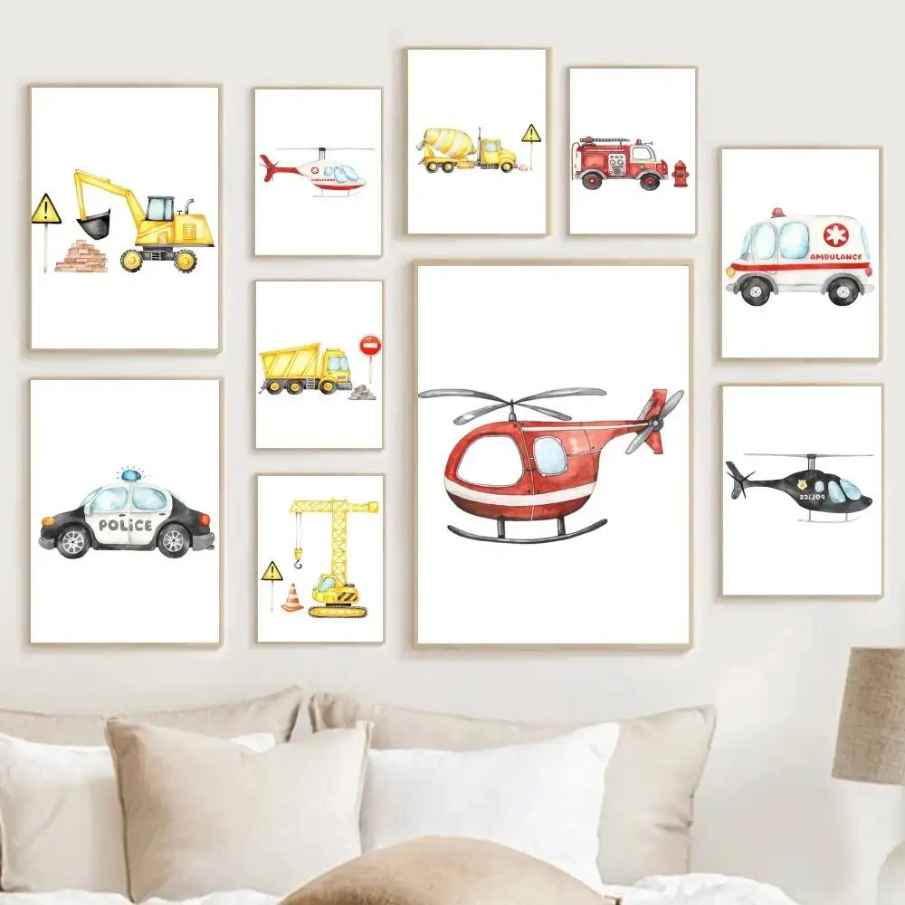 Police Ambulance Fire Truck Airplane Self-adhesive Home Wall Decor Dorm Room Bedroom Living Room Decorative Birthday Gift