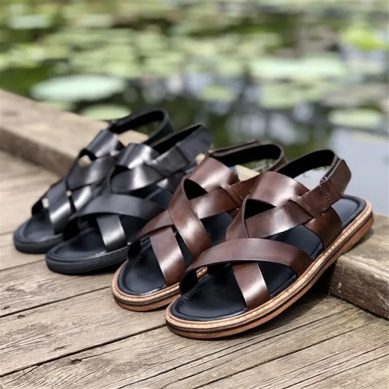 Man Roman Sandals Summer Cow Leather England Style Men Leisure Fashion Beach Shoes High Quality Custom Made