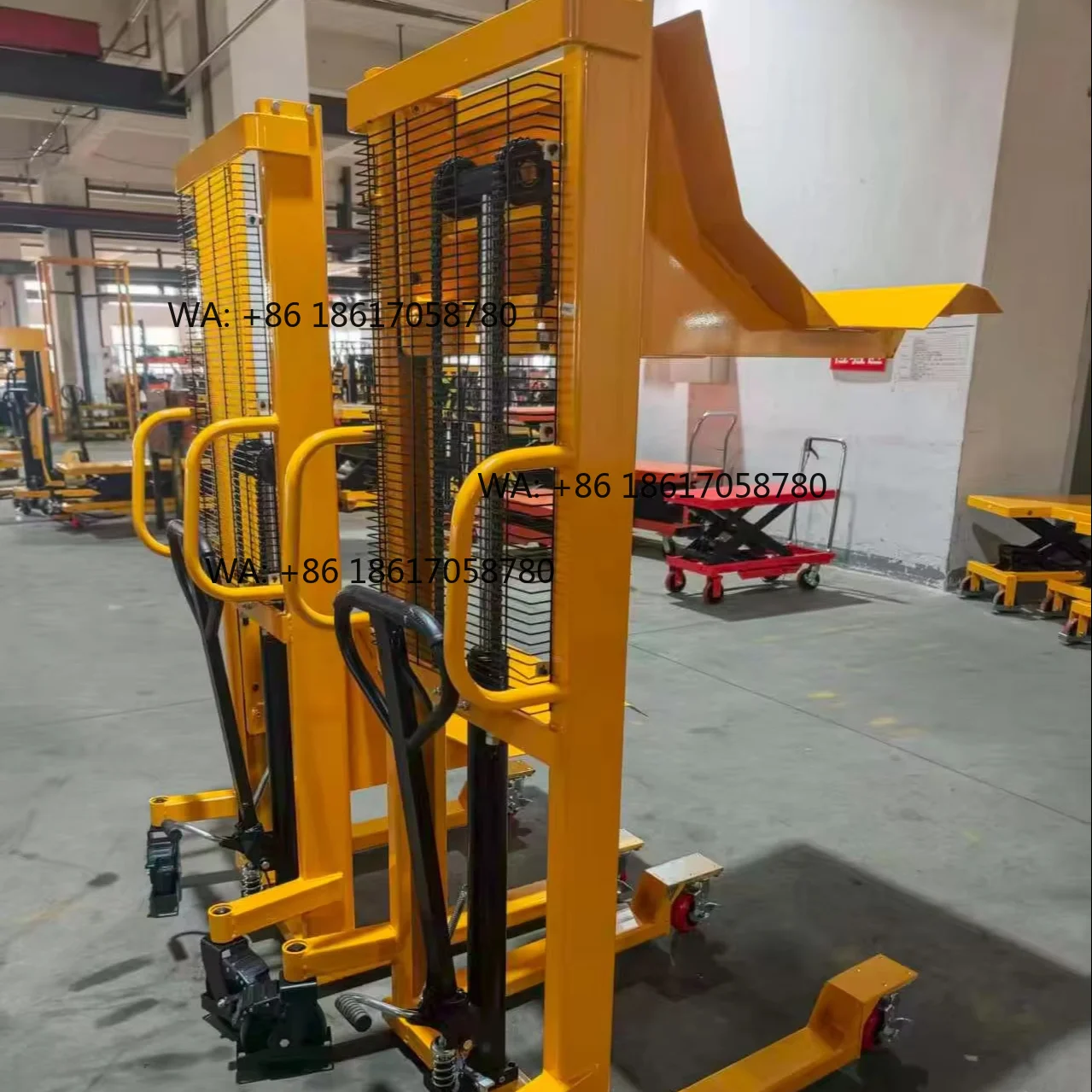 1T Manual Hydraulic Roll StackerLifting Height Hand Paper Film Reel Lifter1.5m Cylindrical Material Roll Handling Stacking Truck