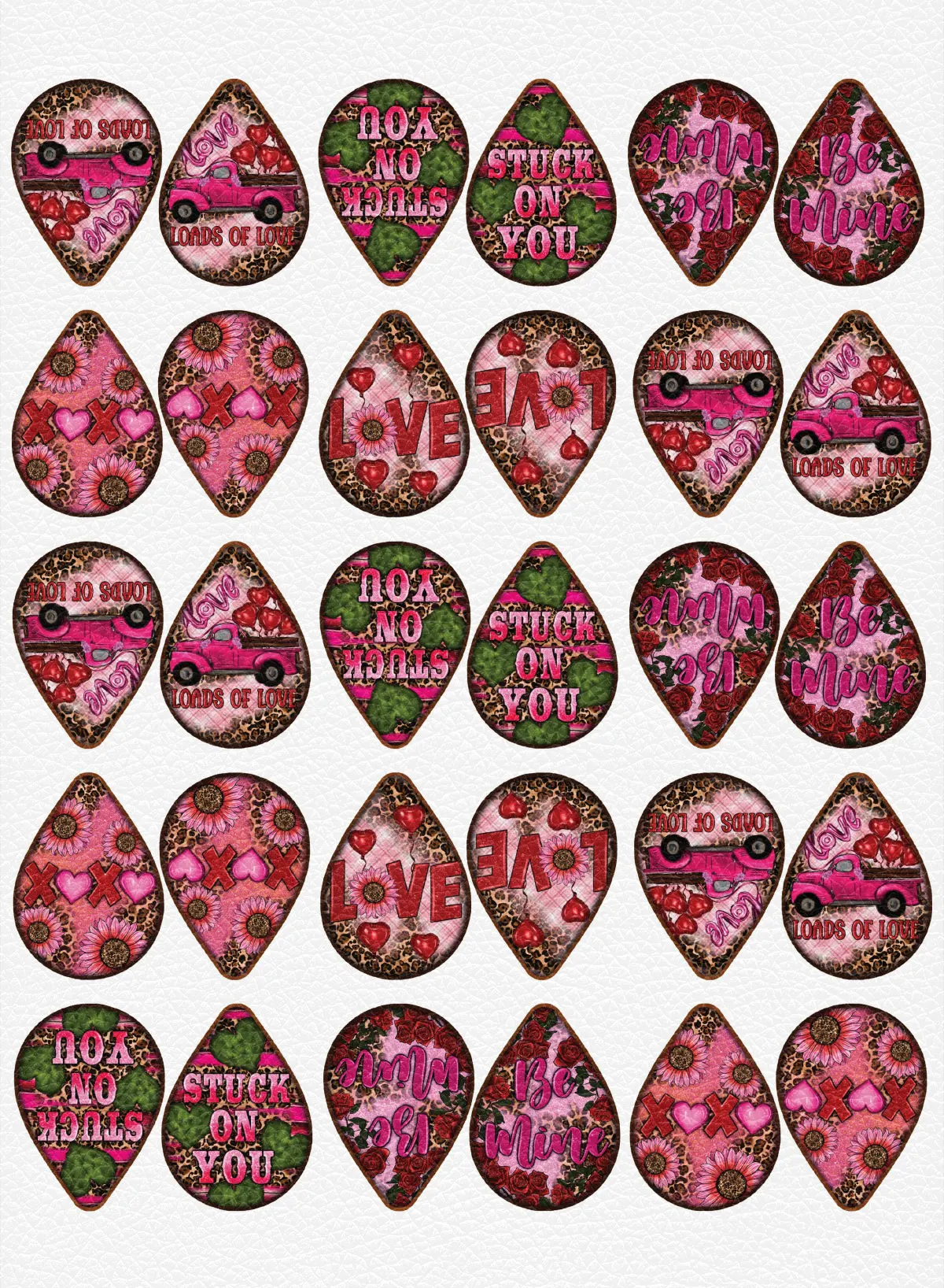 

Valentine's Day Teardrops 22*30CM Printed Faux Leather Sheets Synthetic Cross Leather Fabric for DIY Earrings Hair Bows litchi