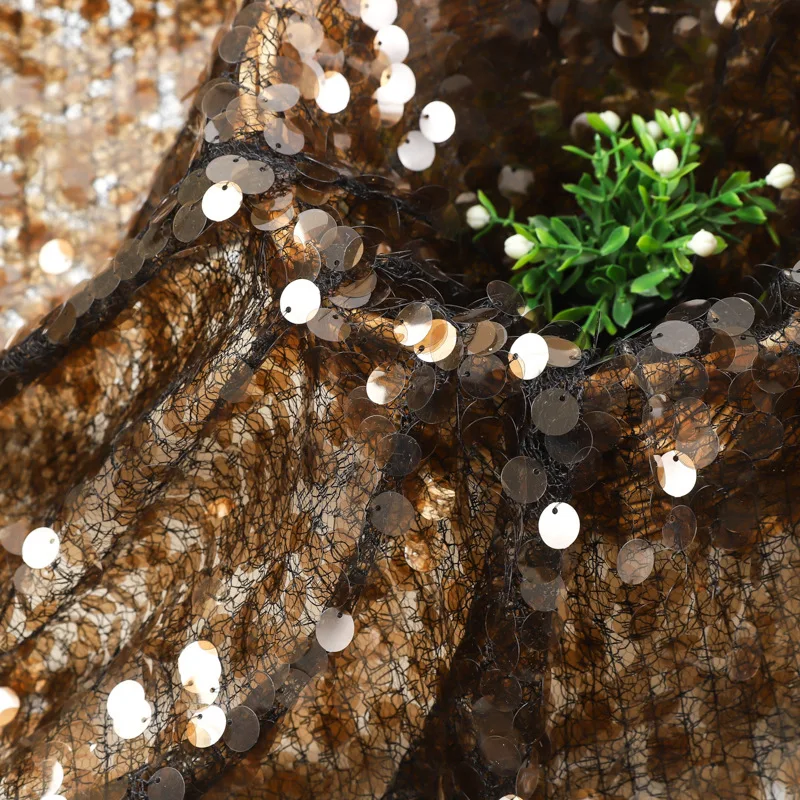 

Супер красивая ажурная круглая коричневая ткань с вышивкой пайетками, платье для подиума, свадебное платье, праздничное платье, ткань с блестками