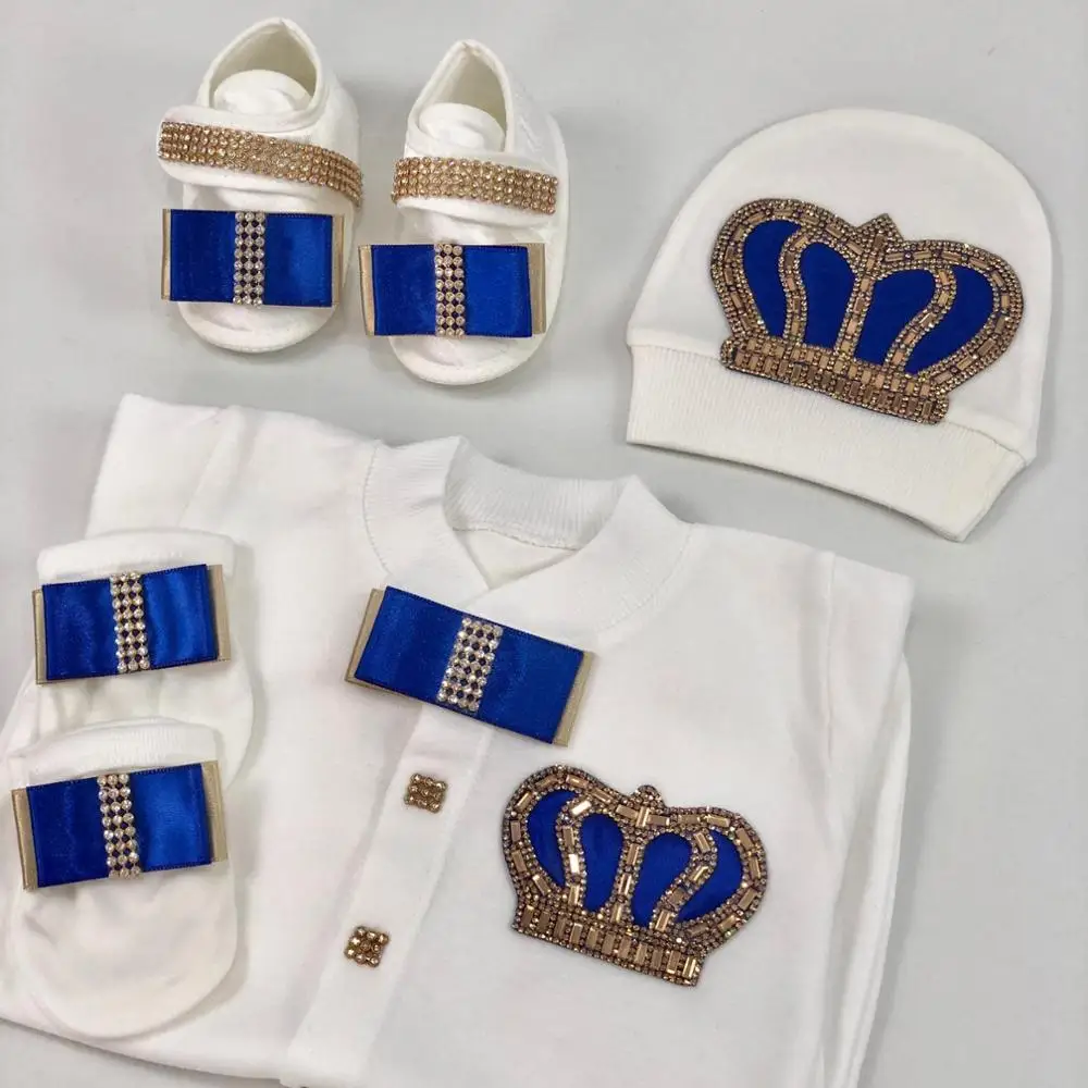 Dollbling Newborn Set Baby's Sets Rhinestone Crown 0-3 Months Hat+Bodysuits+Gloves+Shoes 4 Parts Boy Girl Jumpsuit Clothing