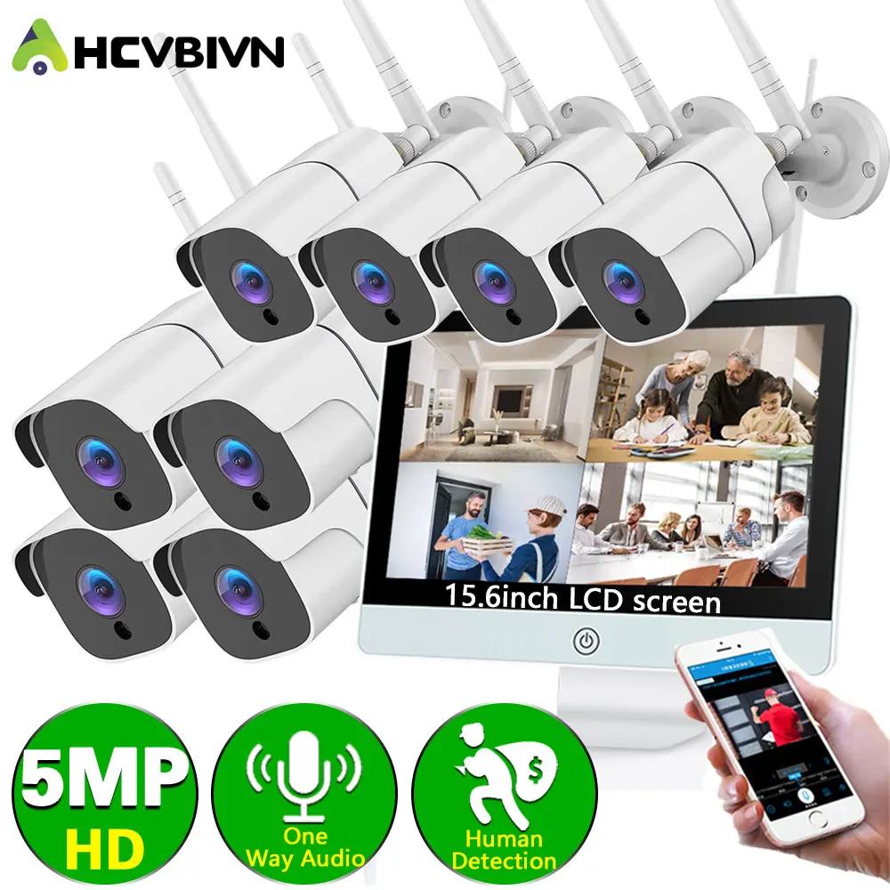 

8CH 5MP Wireless Camera System Home Security P2P Outdoor Waterproof CCTV H.265 Video Surveillance Set With 15.6Inch LCD Monitor