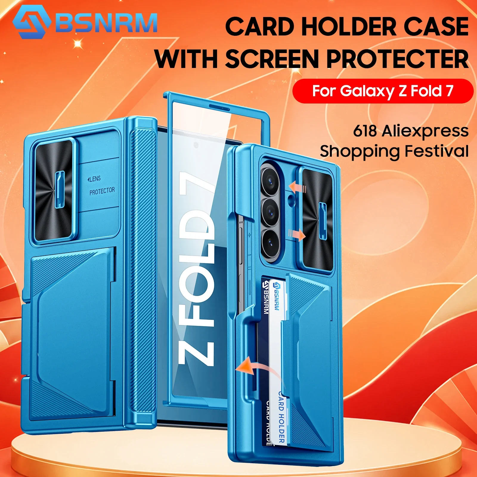 

618 Hot Deals for Samsung Galaxy Fold 7 Case,with RFID Cards Holder,Protector,Slide Camera Cover,Shockproof Wallet Case-Sky Blue