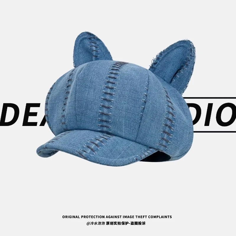 

Джинсовые береты Harajuku с индивидуальным дизайном для женщин, весенне-осенние, в уличном стиле, универсальные, ретро-кепки-газетчики для мужчин