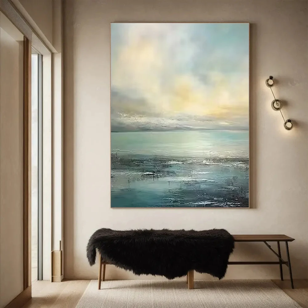 New Blue Texture Design Wall Art Artwork Artist Hand-Painted Abstract Oil Painting On Canvas Drawing Decor Living Room Exhibit