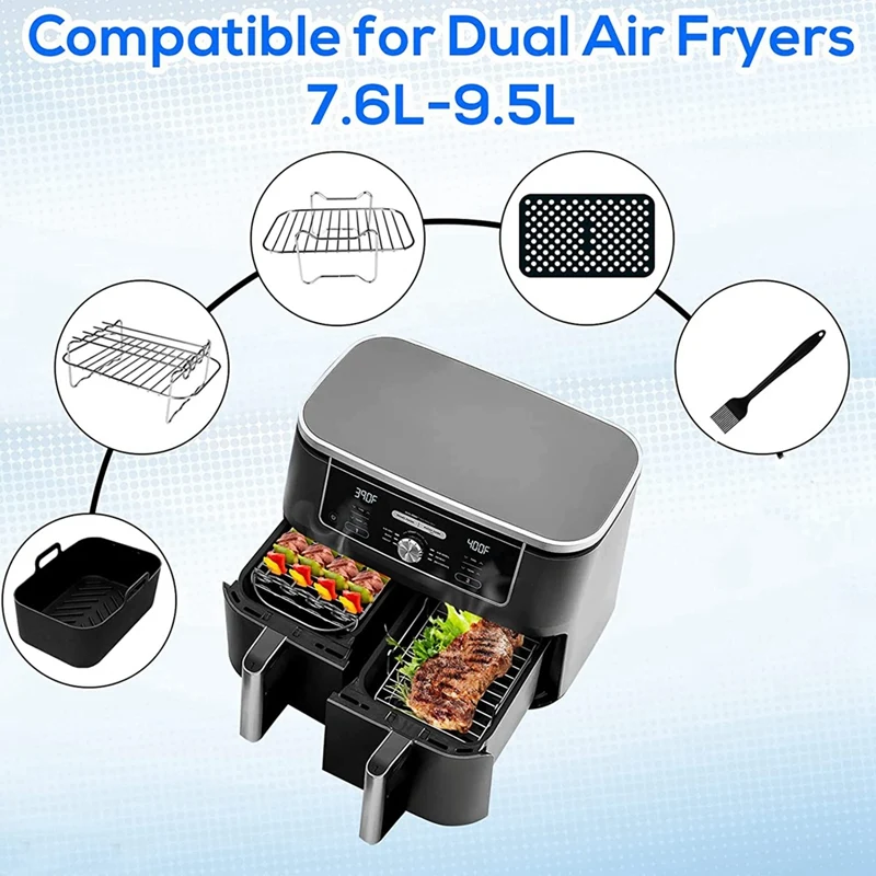 6 PCS Air Fryer Accessories Set For Ninja Foodi AF300UK AF400UK, Tower T17088, Instant Salter Dual Zone Deep 7.6L-9.6L