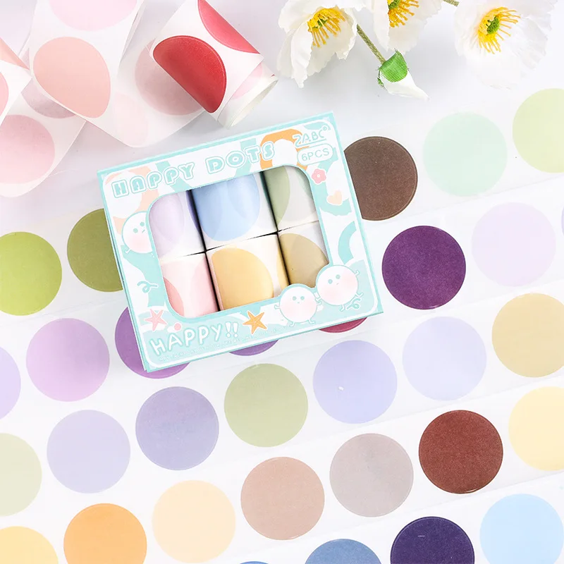 Mr. Paper 1Style 6Rolls/box Colorful Dots Washi Cut Film Tape DIY Handbook Scrapbook Photo Frame Calendar Card Decoration