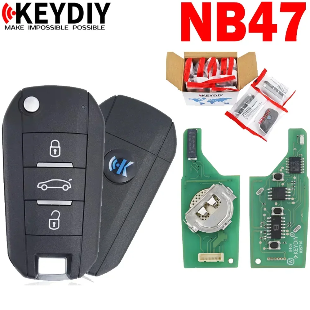 KEYDIY KD NB47 Universal Multi-function Wireless Folding Remote Key 3 Buttons For Peugeot Style Straight Design smart car key