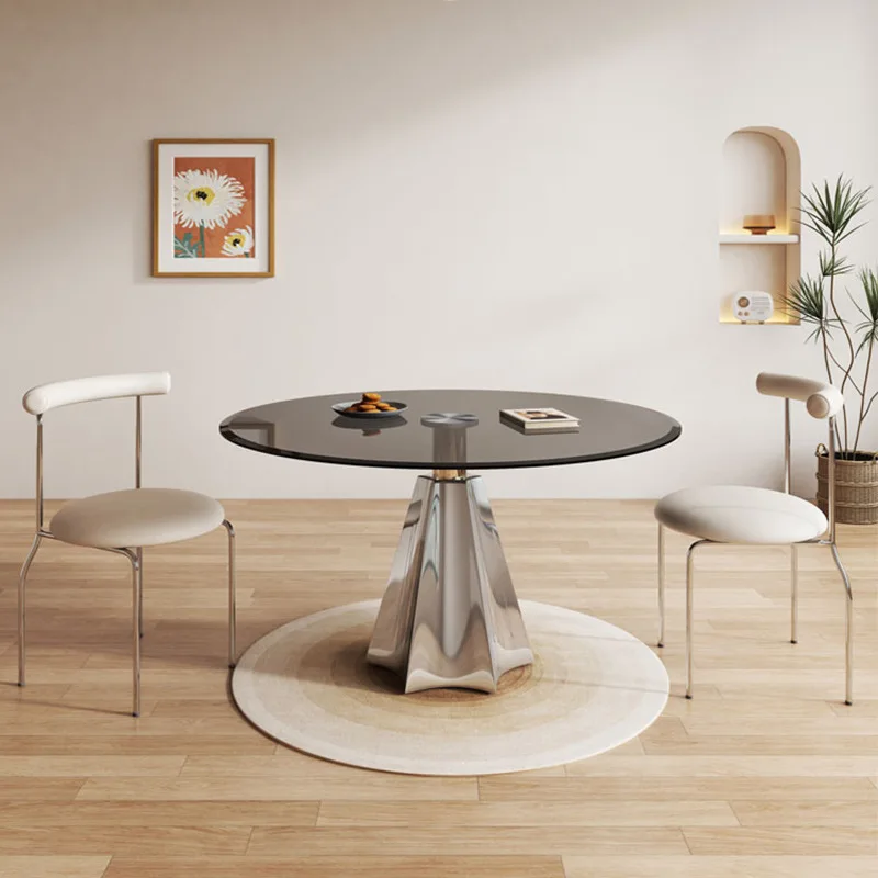 Tempered glass round table household small apartment dining table commercial water pattern glass negotiation leisure small round