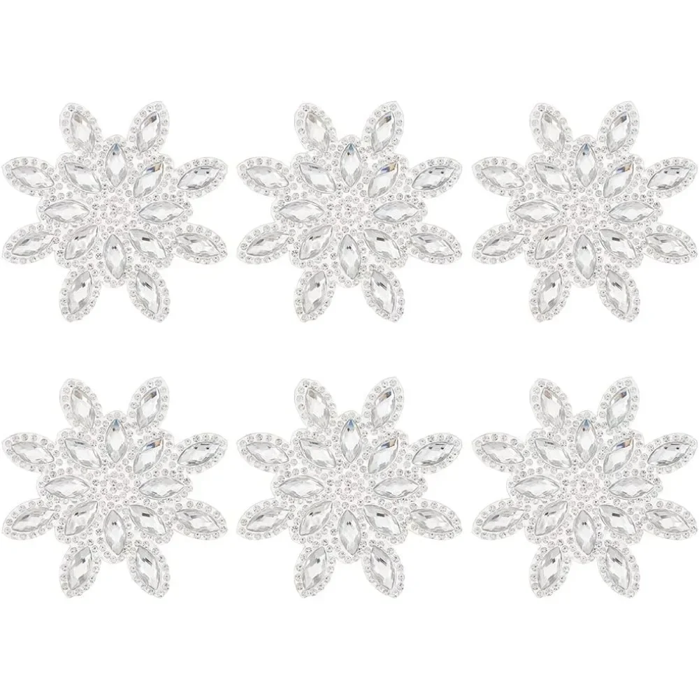 6PCS Snowflake Hotfix Rhinestone Applique (Silver, Diameter 3 inch) Bling Rhinestone Iron On Patches Snowflake Crystal Dress