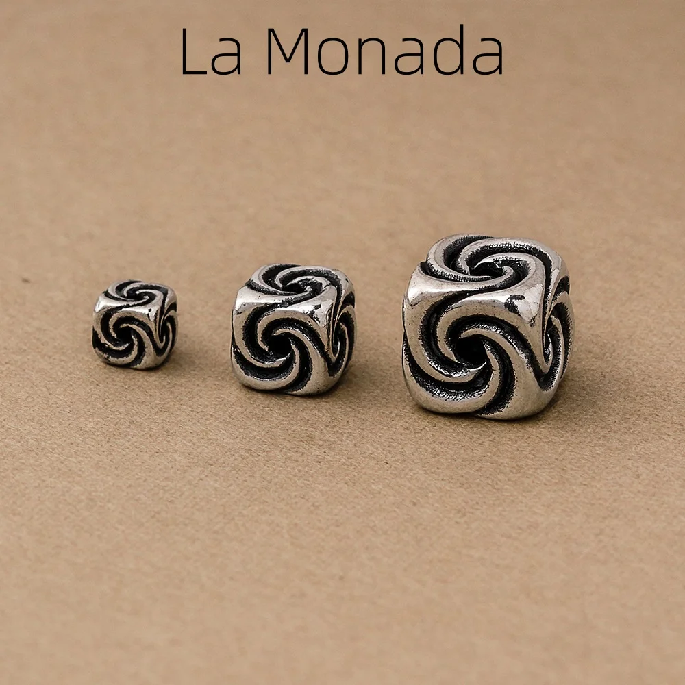 925 Silver Square Beads Spiral Swirl Beads Loose Spacer Beads For DIY Charm Bracelet Hand‑crafted Jewelry Accessories