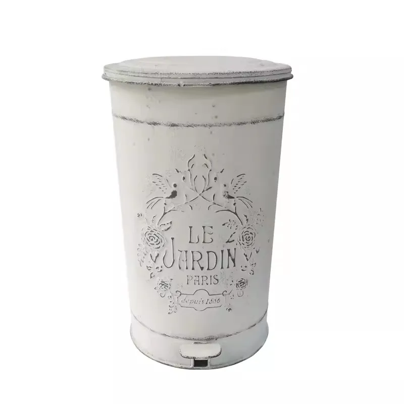 Vintage Large Trash Can Embossed Yard Waste Bin Dustbin Garbage Decoration For Patio Garden