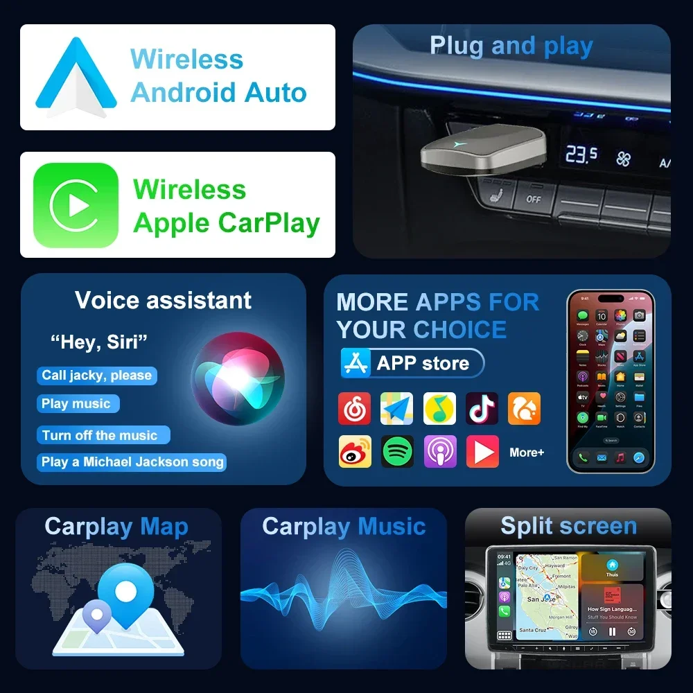 2026 PREMIUM FLIXIVI 2in1 Wireless CarPlay Android Auto Adapter Mini Box Plug and Play Universal for Nissan Car Wireless Adapter view 5