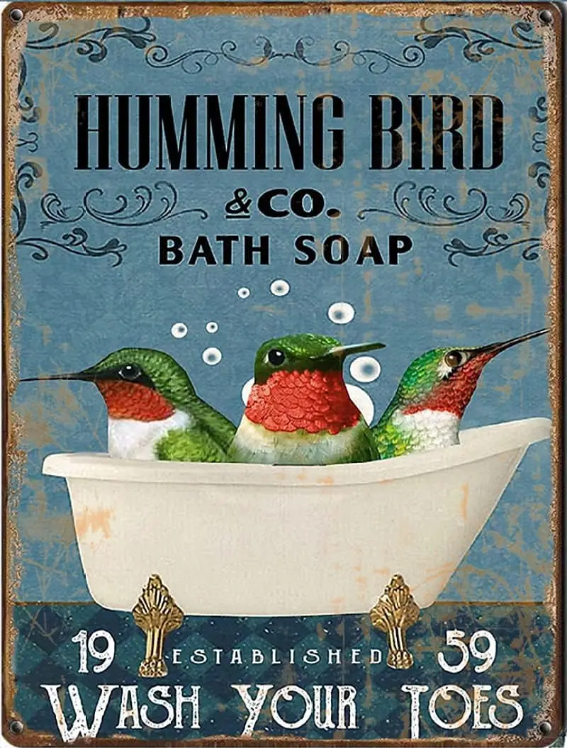 Licpact Retro Metal Tin Sign Hummingbird Bath Soap Wall Hanging Home Room Decor Birthday Housewarming Wedding Gift Retr