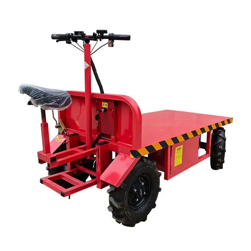 

Small electric flatbed truck express workshop tractor agricultural four-wheel transporter trolley pulling goods