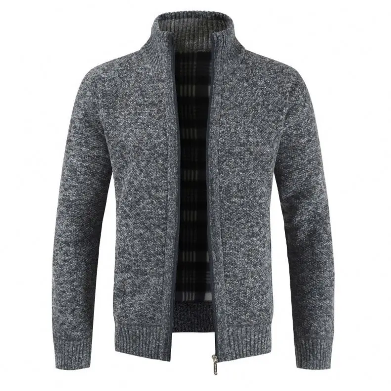 Suéter masculino de malha de caxemira grossa personalizado de alta qualidade cardigan lã inverno com zíper suéter de tricô para homens