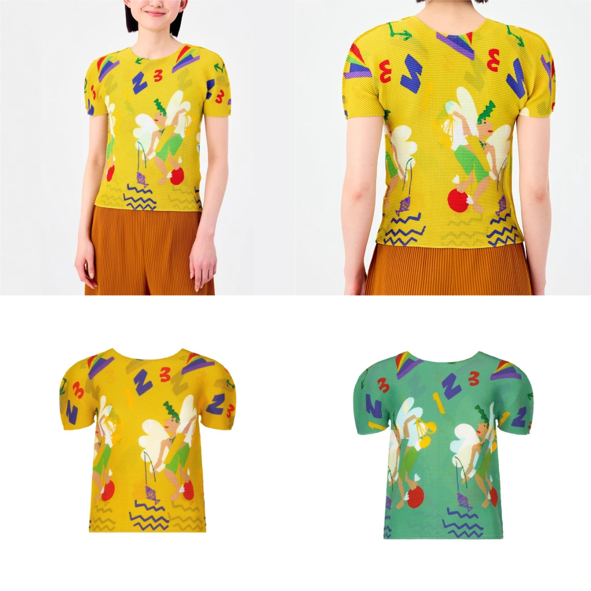 

Miyake Fold 2025 New Autumn Spring Top Short Sleeve T-shirt Women's Niche Printed Round Neck Slim Fashion T-shirt Thin Pleated