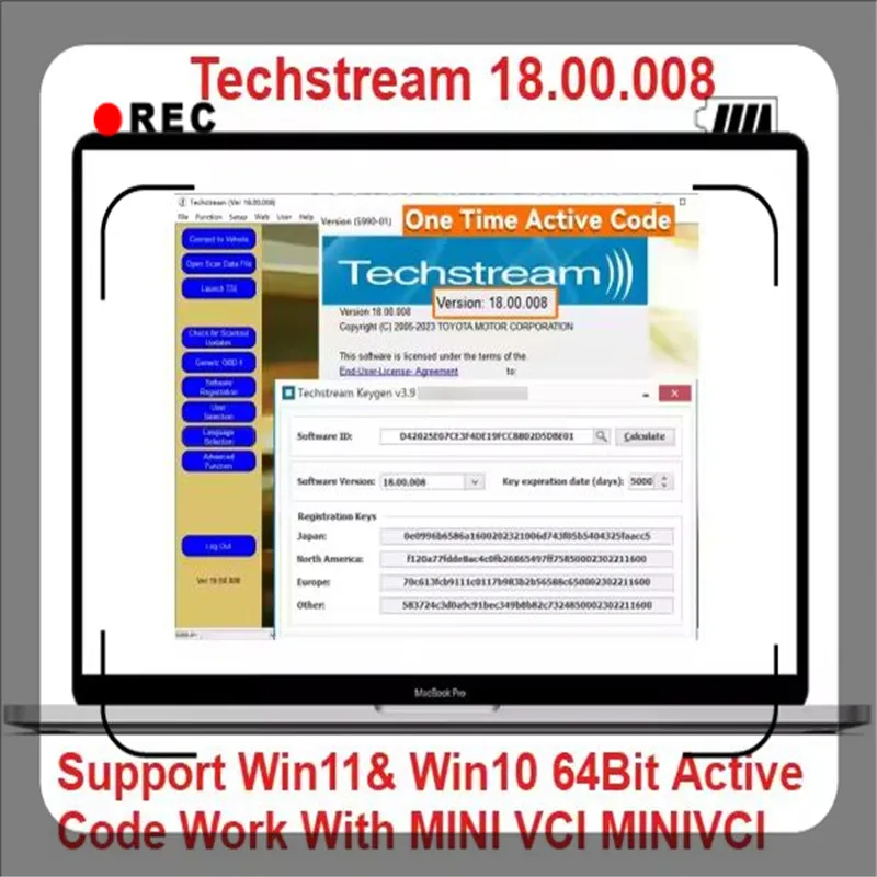 Latest Version For TOYOTA TIS Techstream 18.00.008 Software Link and Active Code Work with MINI VCI MINIVCI