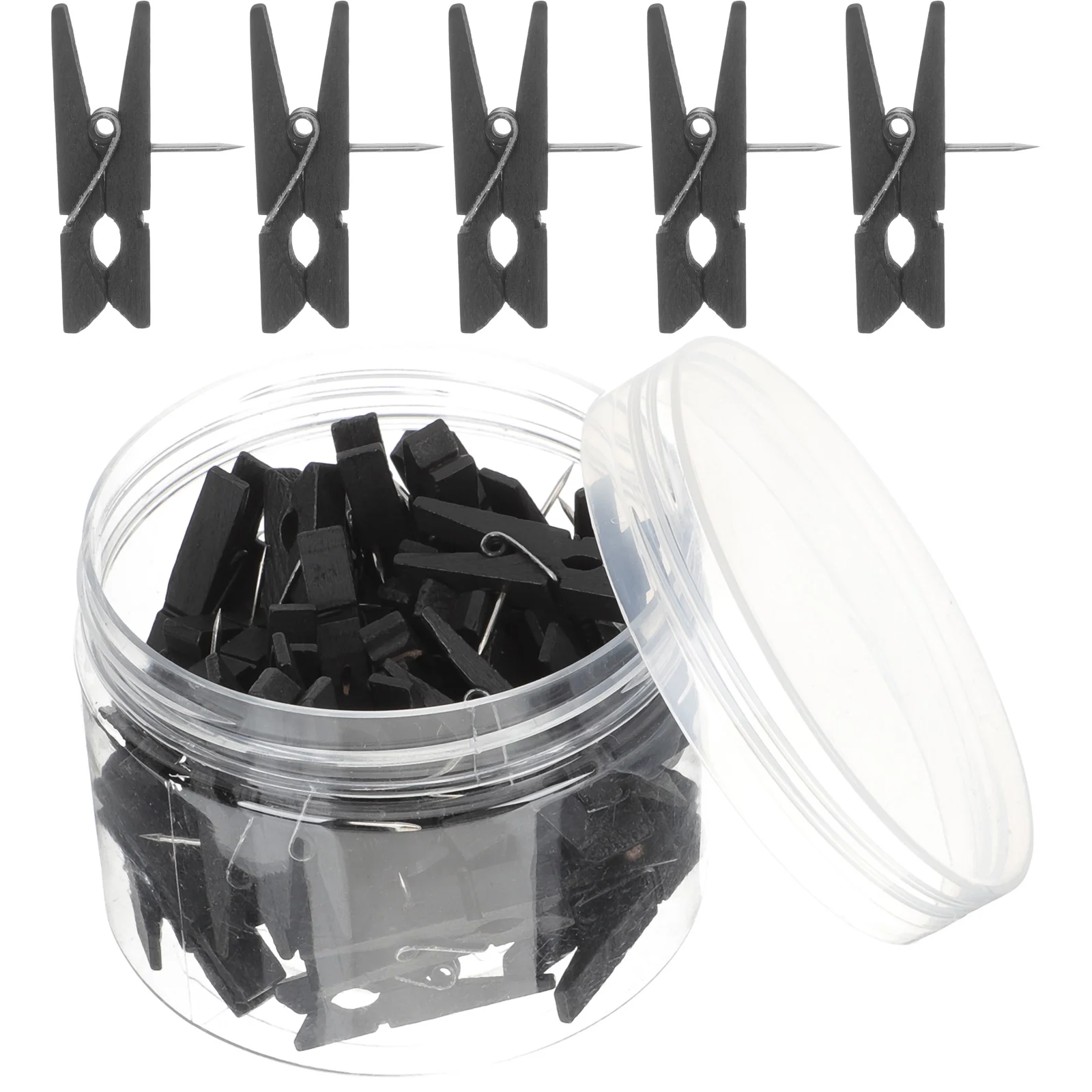 50 Pcs Push for Cork Board Staples Thumbtack Clip Pushpin Tacks with Wooden Clips