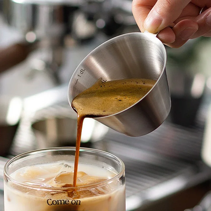 100ML Espresso Cup Stainless Steel Coffee Measuring Cup Mini Coffee Pitcher Milk Jug Smll Sauce Cup Dipping Bowl with Handle