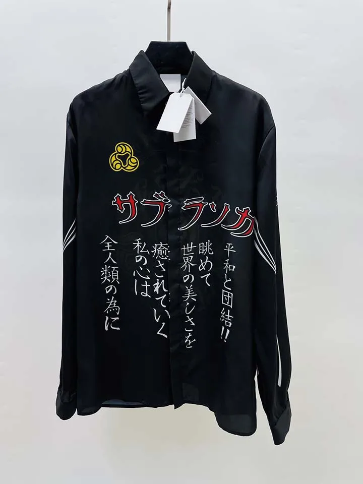 

2026 Casinoblank Japanese World Peace Slogan Printed Women Men Silk Shirts T shirt Sets Oversized Men Casual Shirts